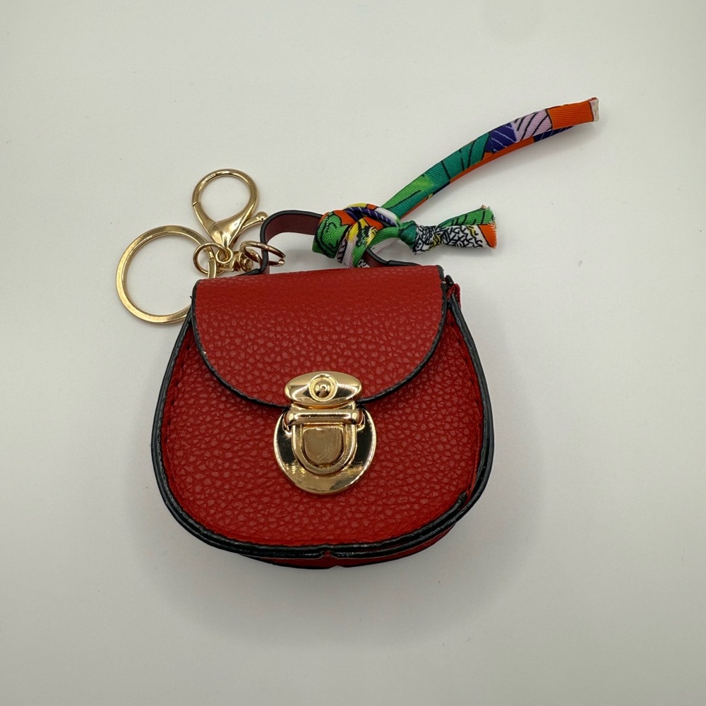 Elegant Red Bag Charm Keychain with Gold Hardware
